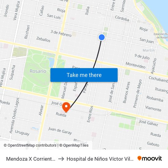 Mendoza X Corrientes to Hospital de Niños Víctor Vilela map