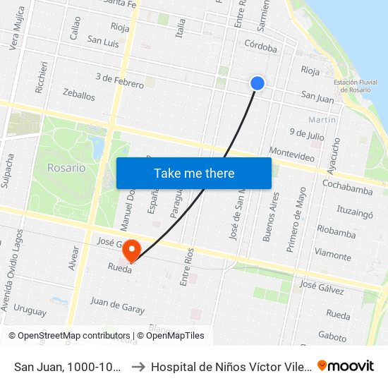 San Juan, 1000-1048 to Hospital de Niños Víctor Vilela map