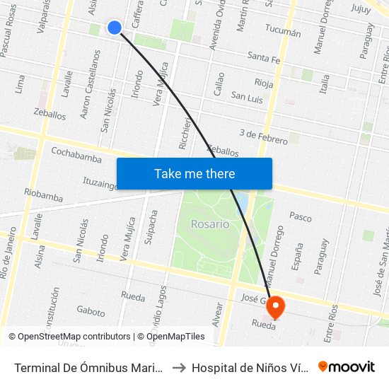 Terminal De Ómnibus Mariano Moreno to Hospital de Niños Víctor Vilela map