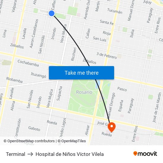 Terminal to Hospital de Niños Víctor Vilela map