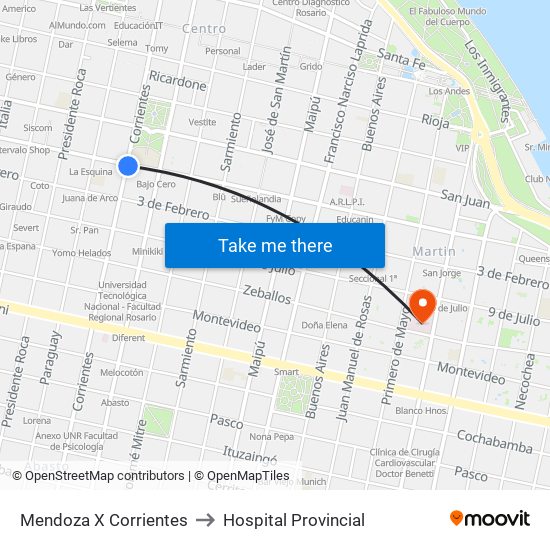 Mendoza X Corrientes to Hospital Provincial map