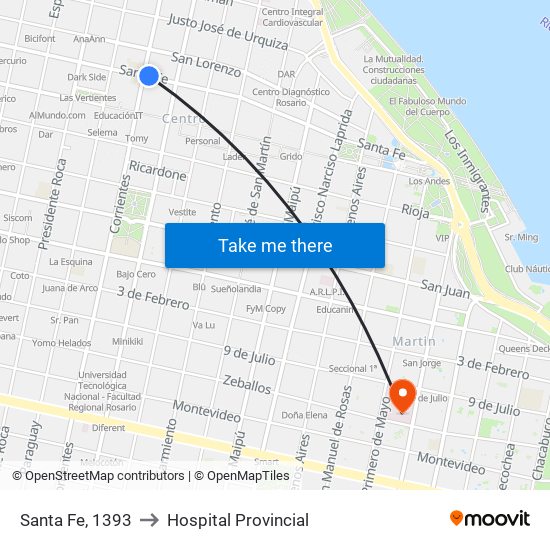 Santa Fe, 1393 to Hospital Provincial map