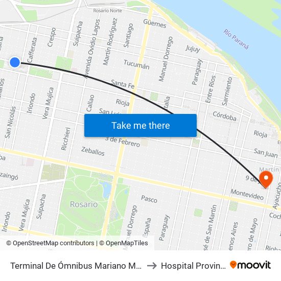 Terminal De Ómnibus Mariano Moreno to Hospital Provincial map