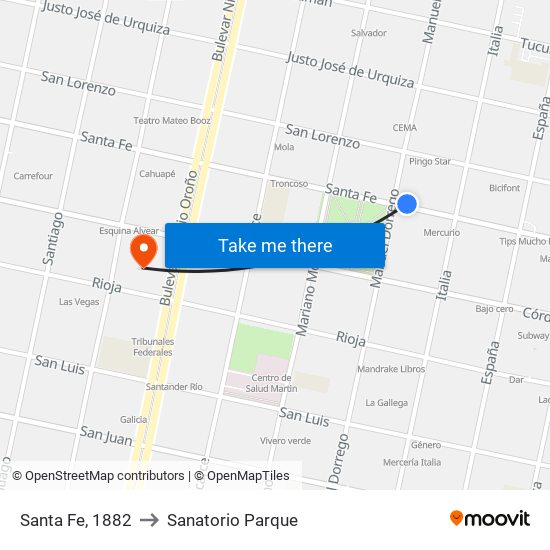 Santa Fe, 1882 to Sanatorio Parque map