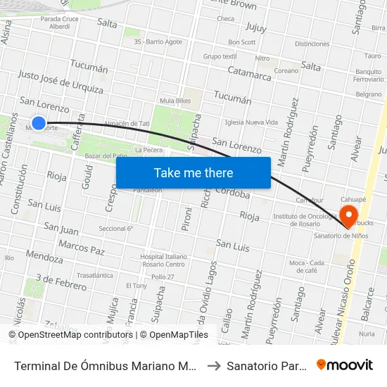 Terminal De Ómnibus Mariano Moreno to Sanatorio Parque map