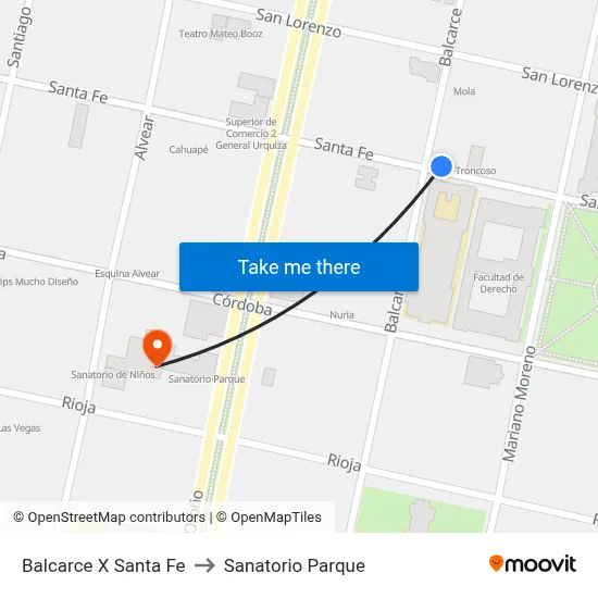 Balcarce X Santa Fe to Sanatorio Parque map
