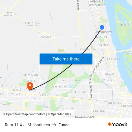 Ruta 11 X J. M. Ibarlucea to Funes map