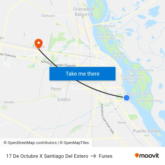 17 De Octubre X Santiago Del Estero to Funes map