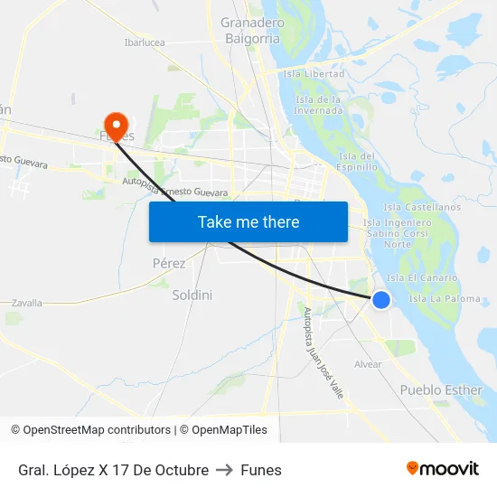 Gral. López X 17 De Octubre to Funes map
