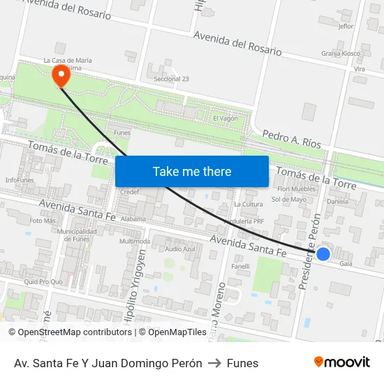 Av. Santa Fe Y Juan Domingo Perón to Funes map