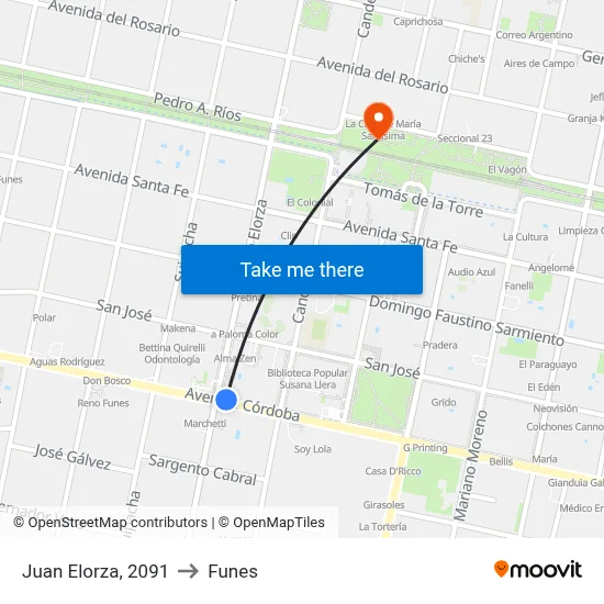 Juan Elorza, 2091 to Funes map