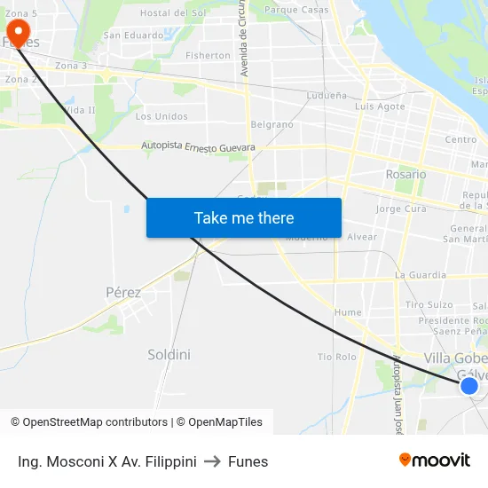 Ing. Mosconi X Av. Filippini to Funes map
