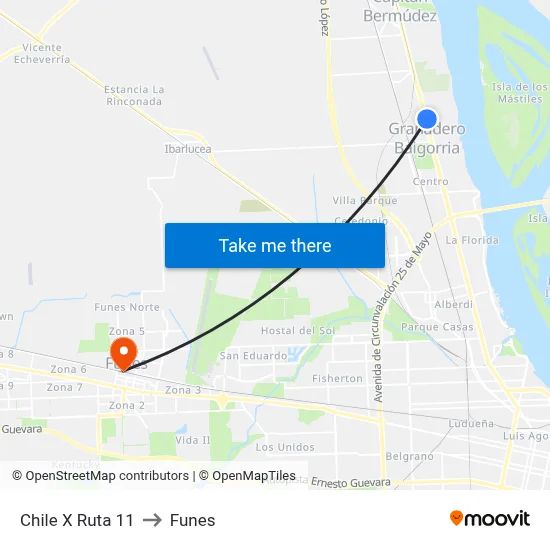 Chile X Ruta 11 to Funes map