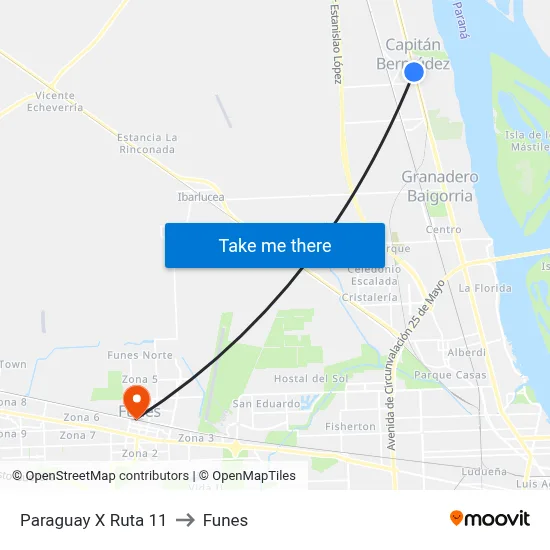 Paraguay X Ruta 11 to Funes map