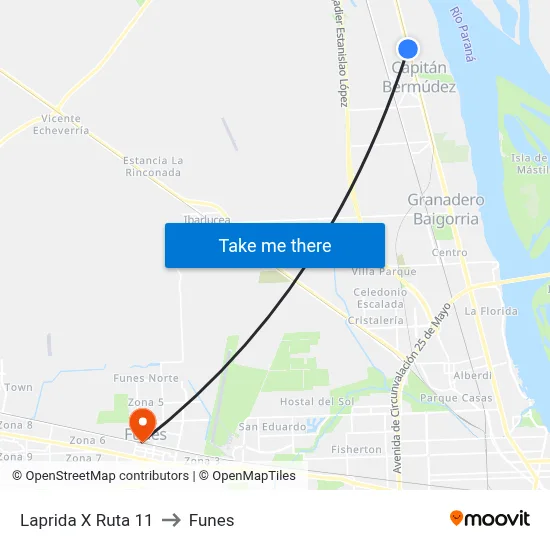 Laprida X Ruta 11 to Funes map