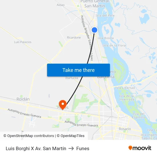 Luis Borghi X Av. San Martín to Funes map