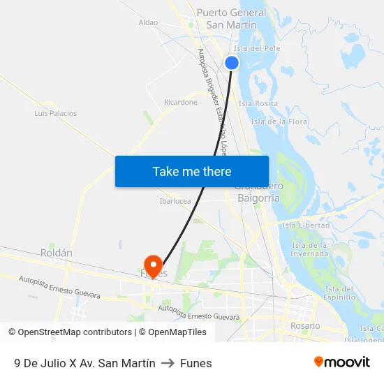 9 De Julio X Av. San Martín to Funes map