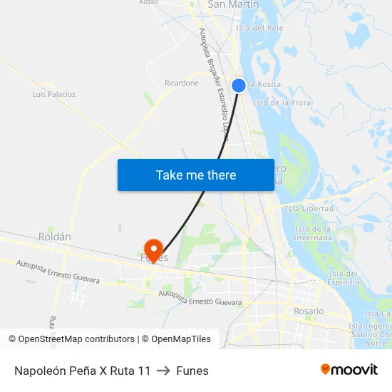 Napoleón Peña X Ruta 11 to Funes map