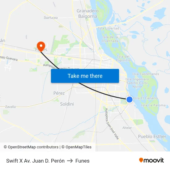 Swift X Av. Juan D. Perón to Funes map