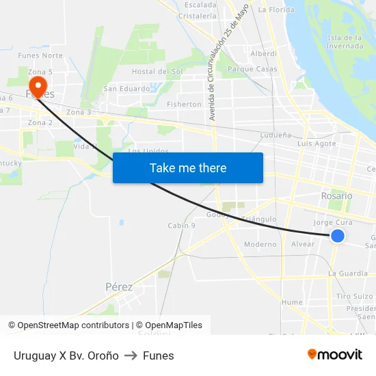 Uruguay X Bv. Oroño to Funes map