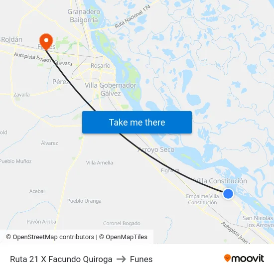 Ruta 21 X Facundo Quiroga to Funes map