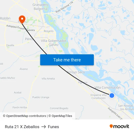 Ruta 21 X Zeballos to Funes map
