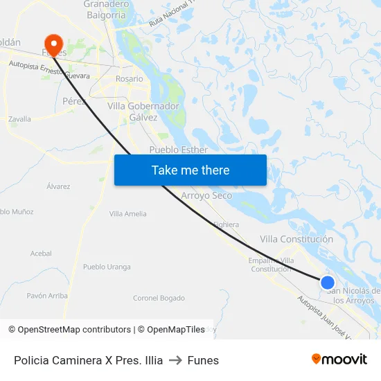Policia Caminera X Pres. Illia to Funes map