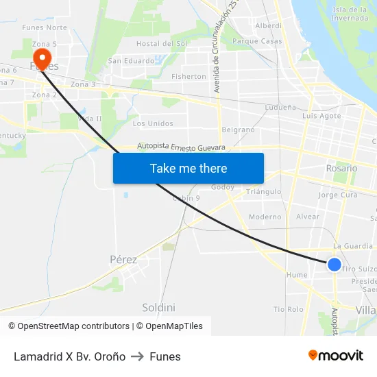 Lamadrid X Bv. Oroño to Funes map