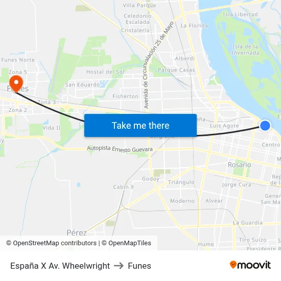 España X Av. Wheelwright to Funes map