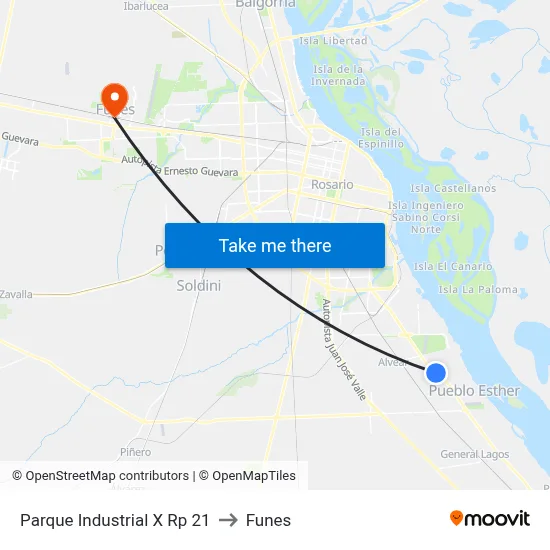 Parque Industrial X Rp 21 to Funes map