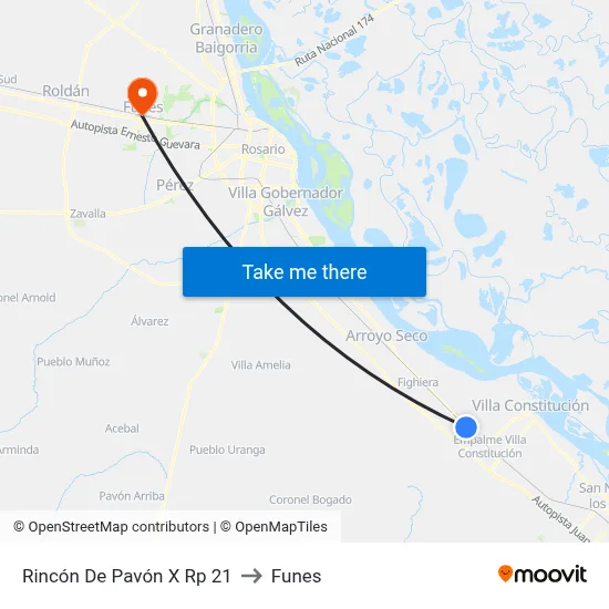 Rincón De Pavón X Rp 21 to Funes map