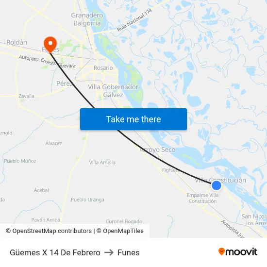 Güemes X 14 De Febrero to Funes map