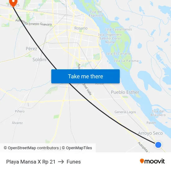 Playa Mansa X Rp 21 to Funes map