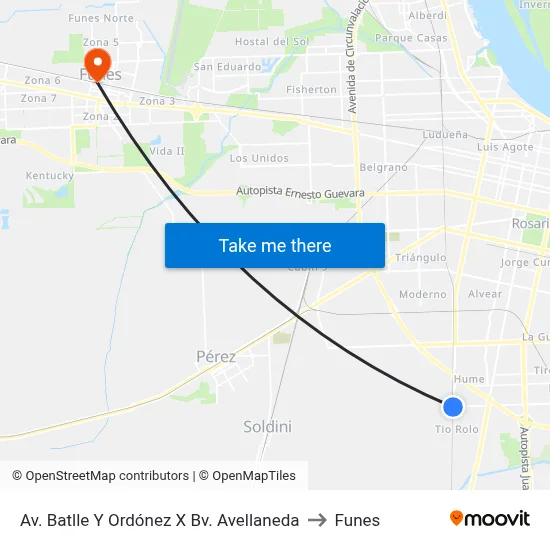 Av. Batlle Y Ordónez X Bv. Avellaneda to Funes map