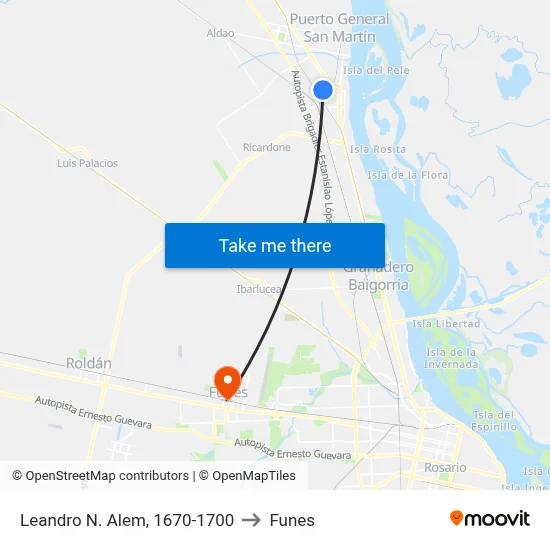 Leandro N. Alem, 1670-1700 to Funes map