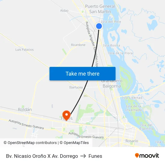 Bv. Nicasio Oroño X Av. Dorrego to Funes map