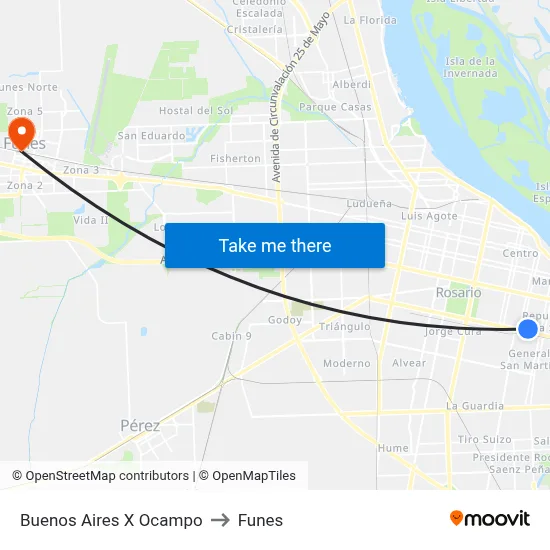 Buenos Aires X Ocampo to Funes map
