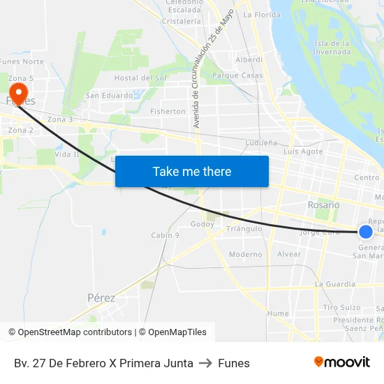 Bv. 27 De Febrero X Primera Junta to Funes map