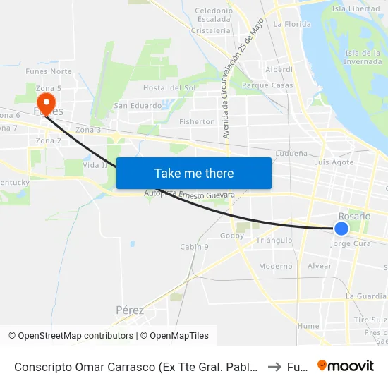 Conscripto Omar Carrasco (Ex Tte Gral. Pablo Riccheri) 2515 to Funes map