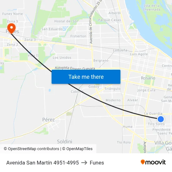 Avenida San Martín 4951-4995 to Funes map