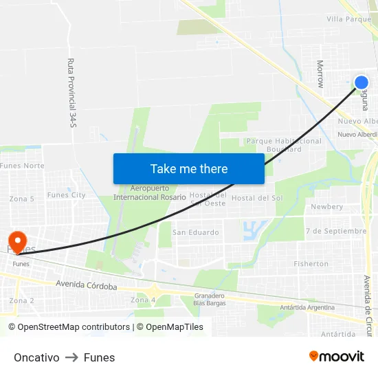 Oncativo to Funes map