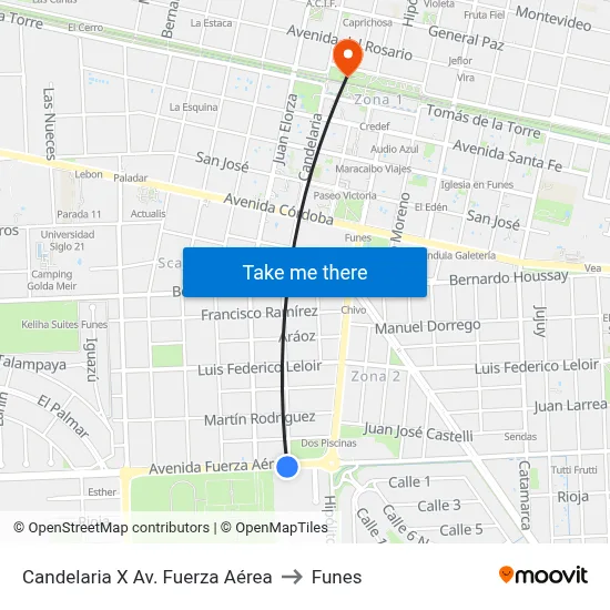 Candelaria X Av. Fuerza Aérea to Funes map
