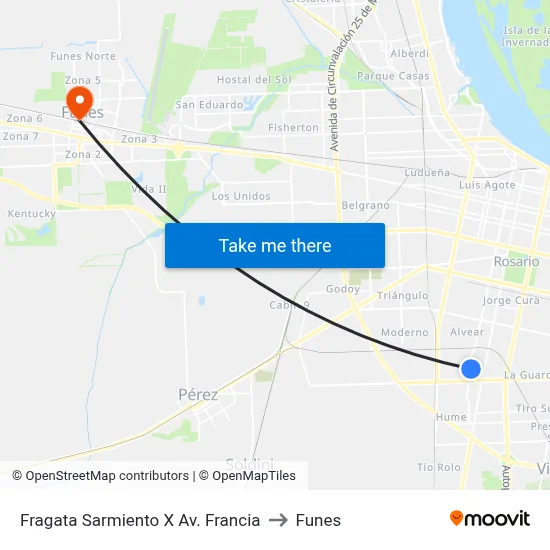 Fragata Sarmiento X Av. Francia to Funes map