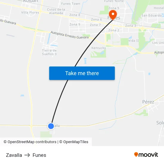 Zavalla to Funes map