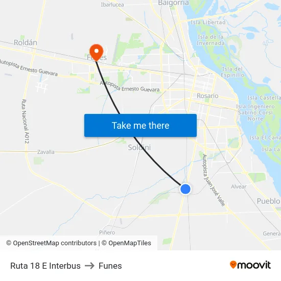 Ruta 18 E Interbus to Funes map