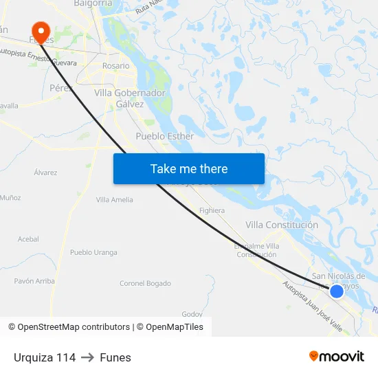 Urquiza 114 to Funes map