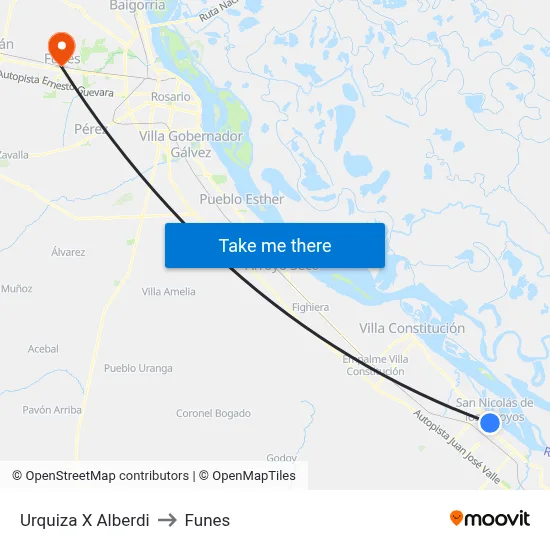 Urquiza X Alberdi to Funes map
