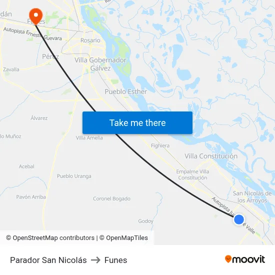 Parador San Nicolás to Funes map