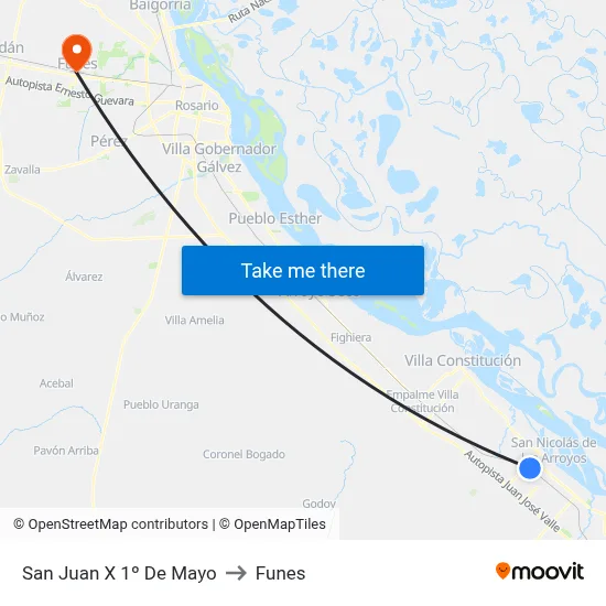 San Juan X 1º De Mayo to Funes map