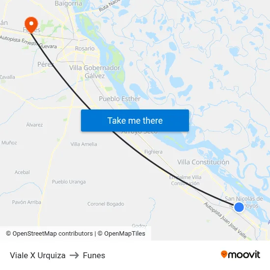 Viale X Urquiza to Funes map
